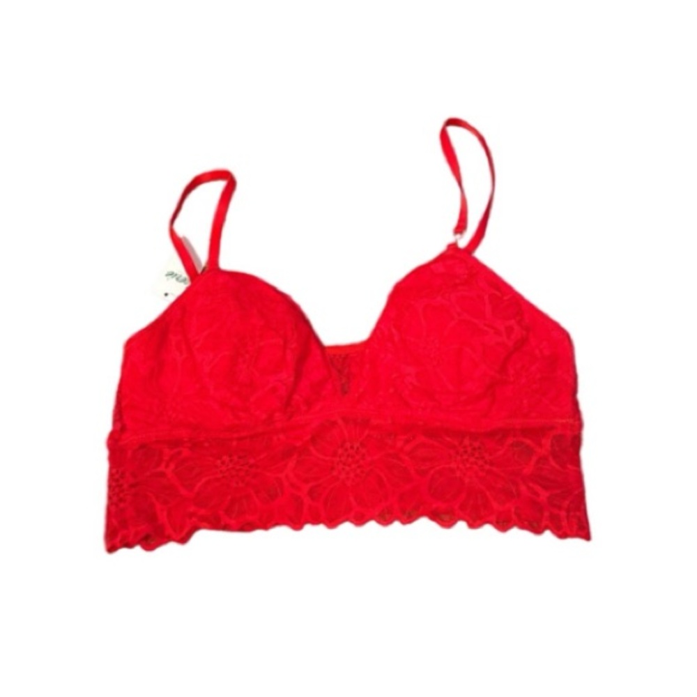 Aerie‎ Red Lace Sleeveless Pullover Padded Bralette Sz M NEW